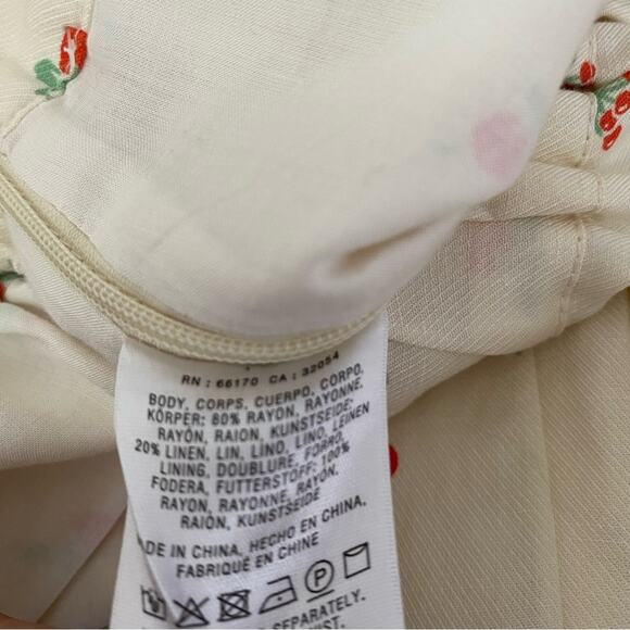 Feather Bone Anthropologie Cream Cherry Print Wide Leg Pants size 0 - Picture 7 of 8